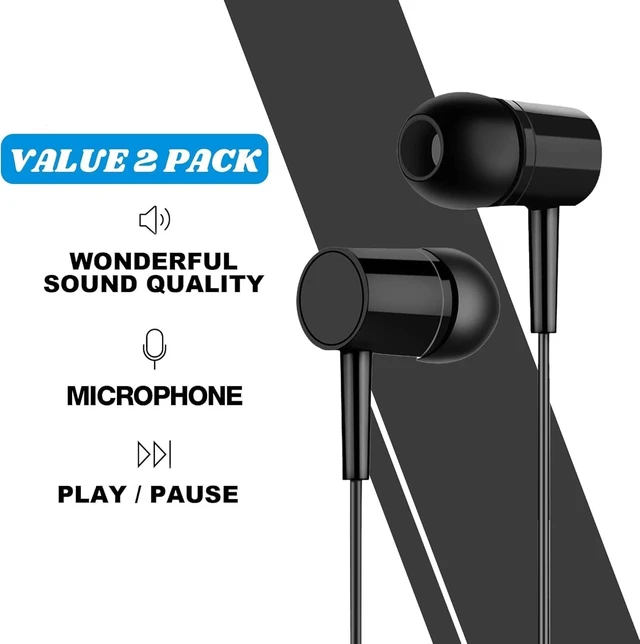 Alt view image 3 of 6 - 2 Packs Wired Earbuds with Microphone & Volume Control, in-Ear 3.5mm Jack Stereo Sound, Noise-Isolating Earphones for Music,Universal Compatibility for Most Devices, Black & White