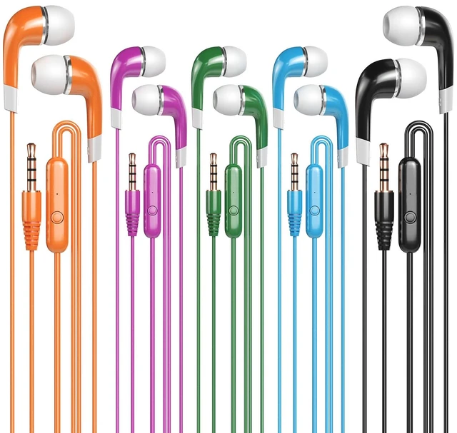 Main image of Kids Earbuds with Microphone 30 Pack, Bulk Earphones Headphones with Microphone SP-BS30MIC Stereo Disposable Wired Earbuds for Kids Students Classroom Schools