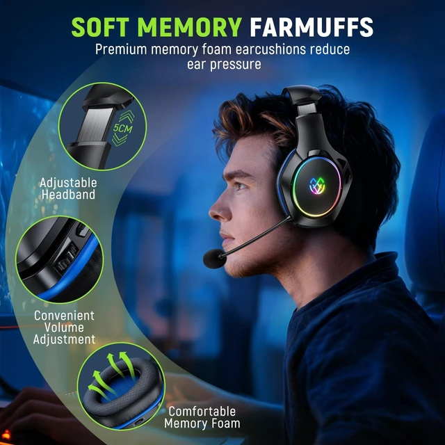 Alt view image 6 of 6 - Wireless Gaming Headset for PS5 PC, Dual Mode, Low Latency, Blue | 7.1 Surround Sound, Bluetooth+2.4GHz Dual Mode, Noise-Canceling Mic for FPS Battle Royale, 40Hrs for Switch, Mobile, Laptop