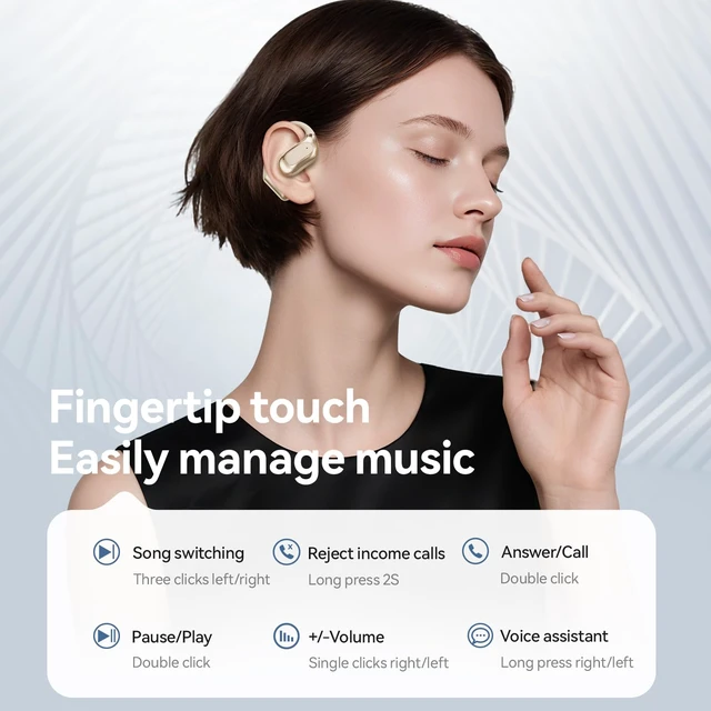 Alt view image 6 of 7 - Open Ear Headphones Bluetooth Wireless Over Ear Earbuds(Skin) | Ergonomic Earhook Ear Buds,Led Power Display,48h Playtime,Ipx6 Waterproof Comfortable for Workout,Cycling,Running