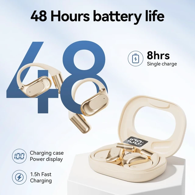 Alt view image 5 of 7 - Open Ear Headphones Bluetooth Wireless Over Ear Earbuds(Skin) | Ergonomic Earhook Ear Buds,Led Power Display,48h Playtime,Ipx6 Waterproof Comfortable for Workout,Cycling,Running