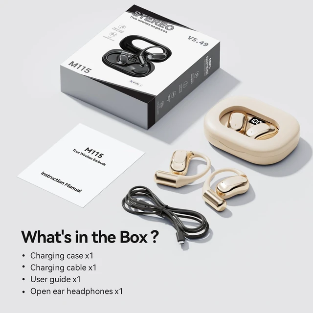 Alt view image 7 of 7 - Open Ear Headphones Bluetooth Wireless Over Ear Earbuds(Skin) | Ergonomic Earhook Ear Buds,Led Power Display,48h Playtime,Ipx6 Waterproof Comfortable for Workout,Cycling,Running
