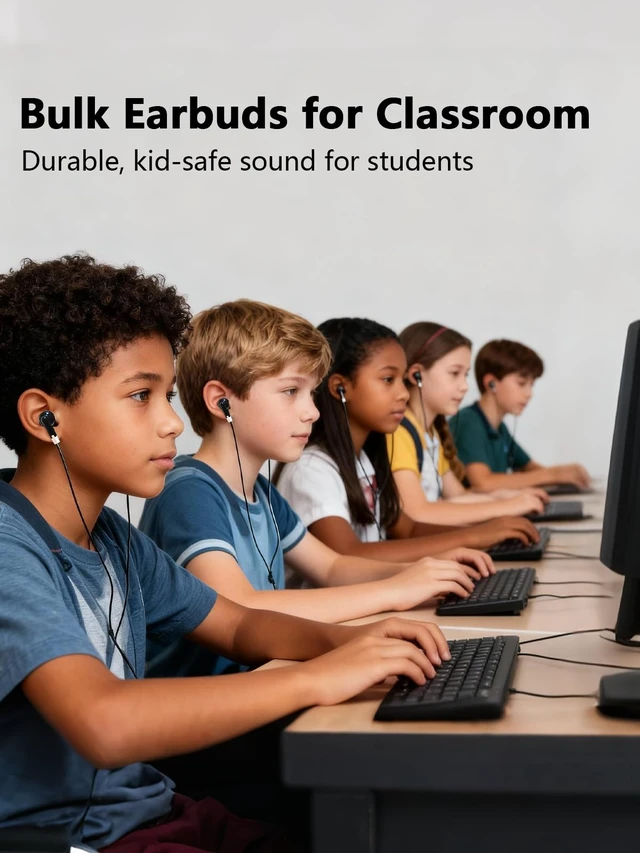 Alt view image 5 of 7 - 100-Pack Bulk Earbuds for Classroom & Library (Black & White) | Wired Headphones for School Students, Testing Centers & Training | No Microphone, 3.5mm Jack Compatible with iPad/PC