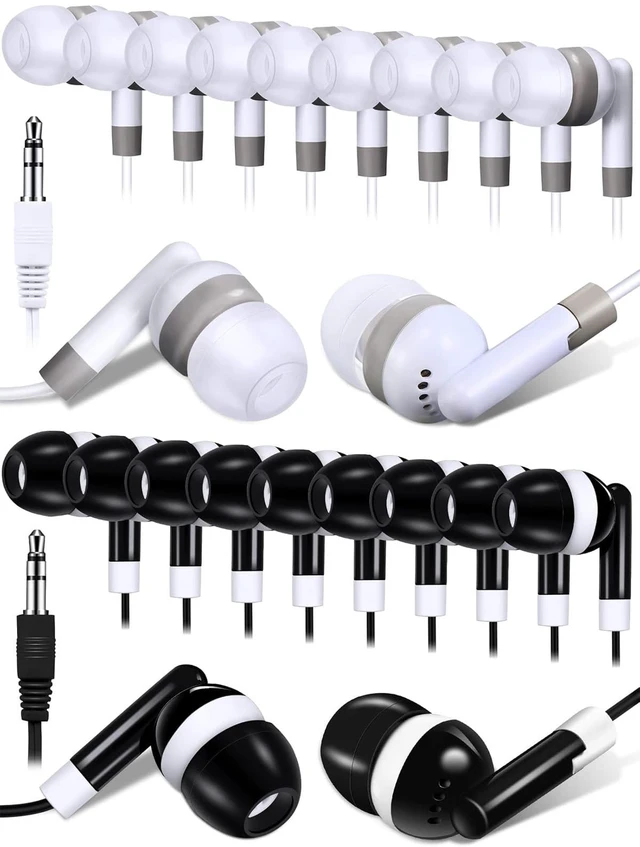 Main image of 100-Pack Bulk Earbuds for Classroom & Library (Black & White) | Wired Headphones for School Students, Testing Centers & Training | No Microphone, 3.5mm Jack Compatible with iPad/PC