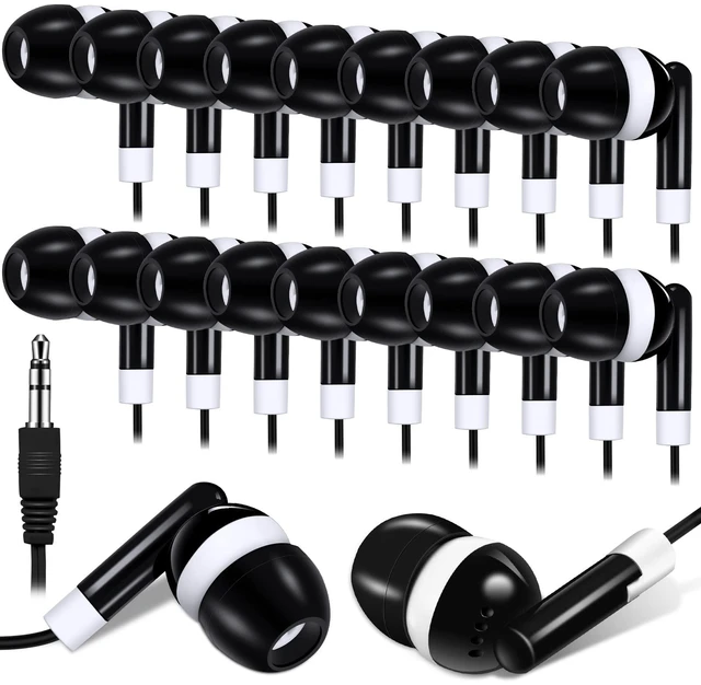 Main image of 100 Pcs Wired Earbuds Bulk for Classroom 3.5mm Jack,Black | Soft In Ear Headphones Bulk for School Library Laptop No Mic Earbuds Classroom Students Testing, Individually Wrapped