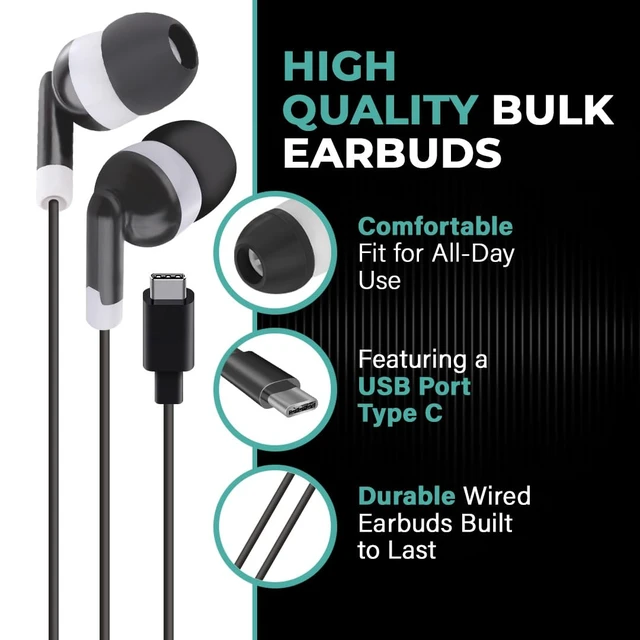 Alt view image 2 of 7 - 50 Pack - Bulk USB-C Earbuds Wired for iPhone 16/15 Pro Max, Type C Headphones for iPad Pro, Galaxy S23/S22/S21, Chromebook, MacBook, Pixel 7/6/5/4, Kindle Fire Max 11, Android, Laptop & Tablets
