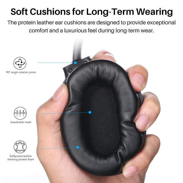 Alt view image 4 of 7 - Hybrid Active Noise Cancelling Headphones, Wireless Over Ear Bluetooth Headset, 40H Playtime, Hi-Res Audio Custom EQ via App Deep Bass Comfort Fit Ear Cups, for Home Office Travel Black