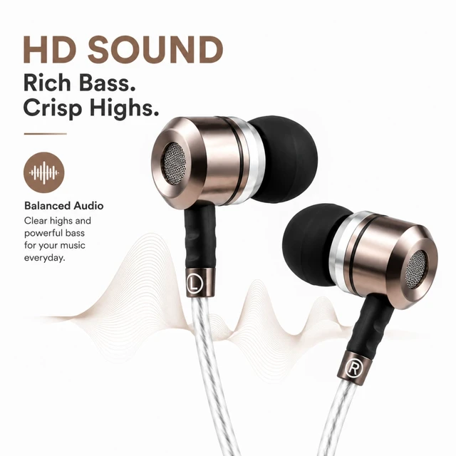 Alt view image 3 of 7 - SP3060VC Earbuds Wired in-Ear Headphones with Mic | Plug in, 3.5mm, Deep Bass, Corded, with Volume Control, S/M/L Ear Buds included