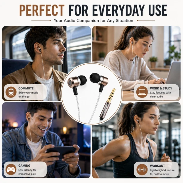 Alt view image 7 of 7 - SP3060VC Earbuds Wired in-Ear Headphones with Mic | Plug in, 3.5mm, Deep Bass, Corded, with Volume Control, S/M/L Ear Buds included