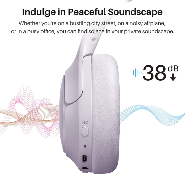 Alt view image 3 of 7 - Hybrid Active Noise Cancelling Headphones, Hi Res Audio | Wireless Over Ear Bluetooth Headset, 60H Playtime, Custom EQ via App Deep Bass Comfort Fit Ear Cups, for Home Office Travel