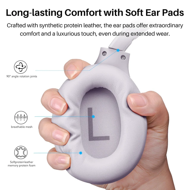 Alt view image 7 of 7 - Hybrid Active Noise Cancelling Headphones, Hi Res Audio | Wireless Over Ear Bluetooth Headset, 60H Playtime, Custom EQ via App Deep Bass Comfort Fit Ear Cups, for Home Office Travel