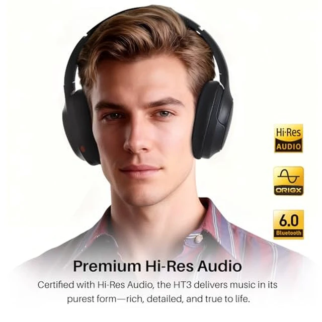 Alt view image 5 of 7 - HT3 Hybrid Noise Cancelling Headphones, 90H Playtime Spatial Audio AI Chat with 5 MicsNC3 Hybrid Active Noise Cancelling Wireless Earbuds with 6 Mics AI Clear Call Ear Buds
