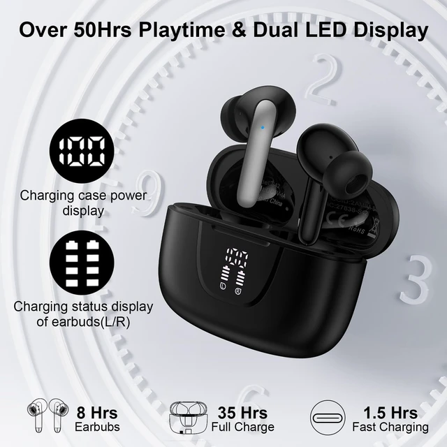 Alt view image 3 of 7 - Earbuds Bluetooth 5.3 in Ear Headphone for Samsung Galaxy S26 S25 | S24 Ultra S23 S22 S20 A16 A17 60H Playback LED Power Display IPX7 Waterproof Sports in Ear Earphone with Mic for iPhone 17/1