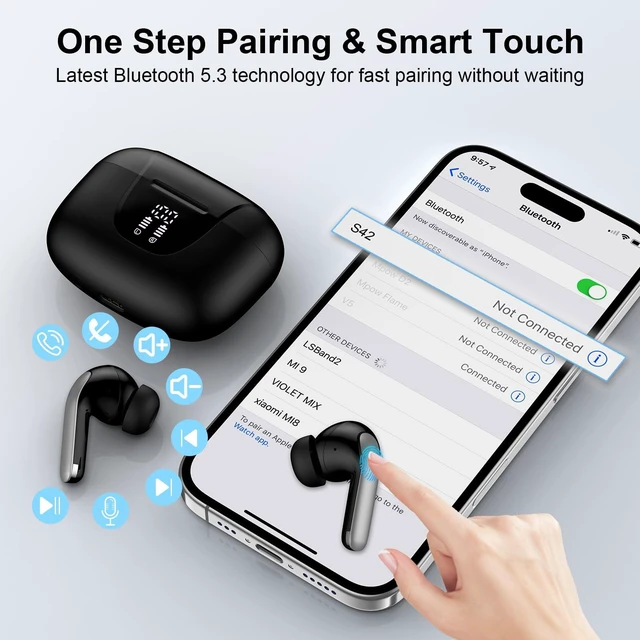 Alt view image 4 of 7 - Earbuds Bluetooth 5.3 in Ear Headphone for Samsung Galaxy S26 S25 | S24 Ultra S23 S22 S20 A16 A17 60H Playback LED Power Display IPX7 Waterproof Sports in Ear Earphone with Mic for iPhone 17/1