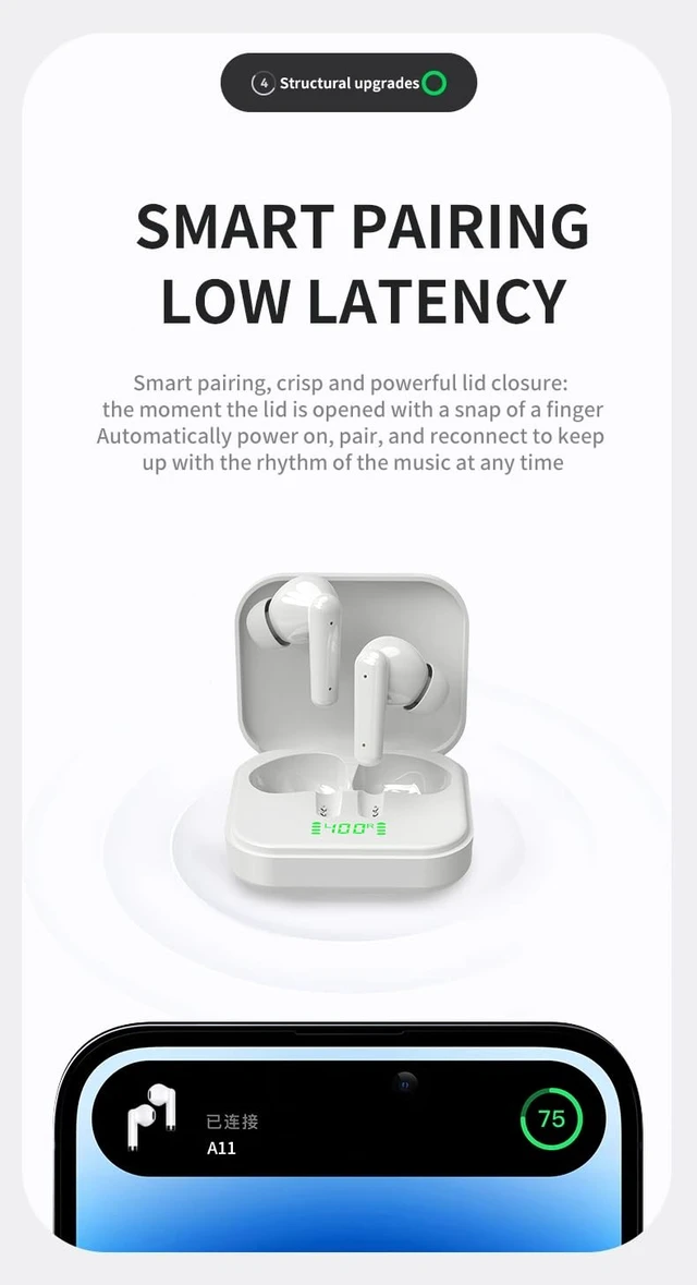 Alt view image 5 of 6 - Wireless Earbuds, Deep Bass Bluetooth 5.3 Headphones 48Hrs Battery Life with Wireless Charging Case, Sport Ear Buds IPX7 Waterproof True TWS Built in Mic Power Display for Android iOS