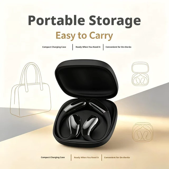 Alt view image 2 of 7 - 40H Long Playtime Open Ear Bluetooth Headphones, 400mAh Charging Case Wireless Open Ear Earbuds, Bluetooth 6.0 Stable Connection, Dual Music & Gaming Modes Sports EarphonesBlack
