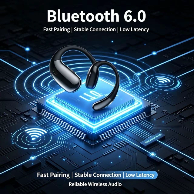 Alt view image 4 of 7 - 40H Long Playtime Open Ear Bluetooth Headphones, 400mAh Charging Case Wireless Open Ear Earbuds, Bluetooth 6.0 Stable Connection, Dual Music & Gaming Modes Sports EarphonesBlack