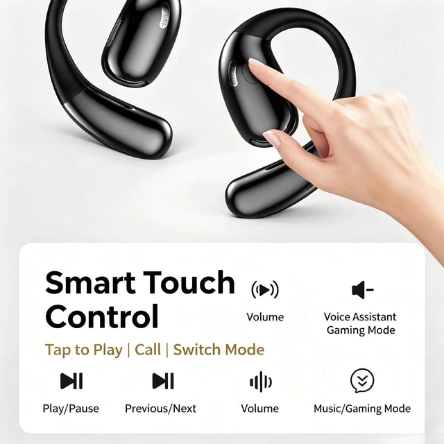 Alt view image 5 of 7 - 40H Long Playtime Open Ear Bluetooth Headphones, 400mAh Charging Case Wireless Open Ear Earbuds, Bluetooth 6.0 Stable Connection, Dual Music & Gaming Modes Sports EarphonesBlack