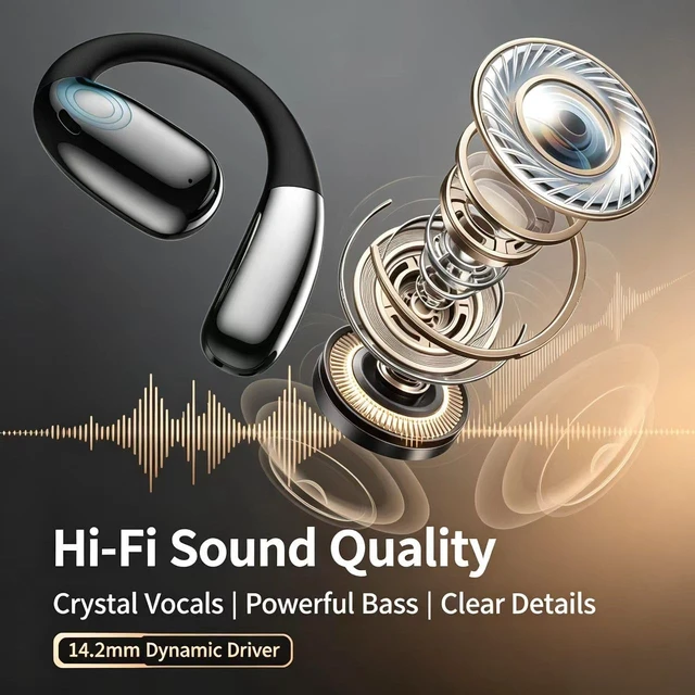 Alt view image 7 of 7 - 40H Long Playtime Open Ear Bluetooth Headphones, 400mAh Charging Case Wireless Open Ear Earbuds, Bluetooth 6.0 Stable Connection, Dual Music & Gaming Modes Sports EarphonesBlack