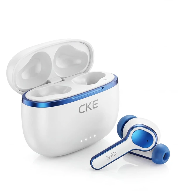 Main image of CKE Wireless Earbuds - Active Noise Cancelling Bluetooth Headphones with ENC, 3 EQ Sound Modes (HIFI/BASS/ROCK), 400mAh Charging Case, Low Latency Game Mode, and 30H Total Playtime - White