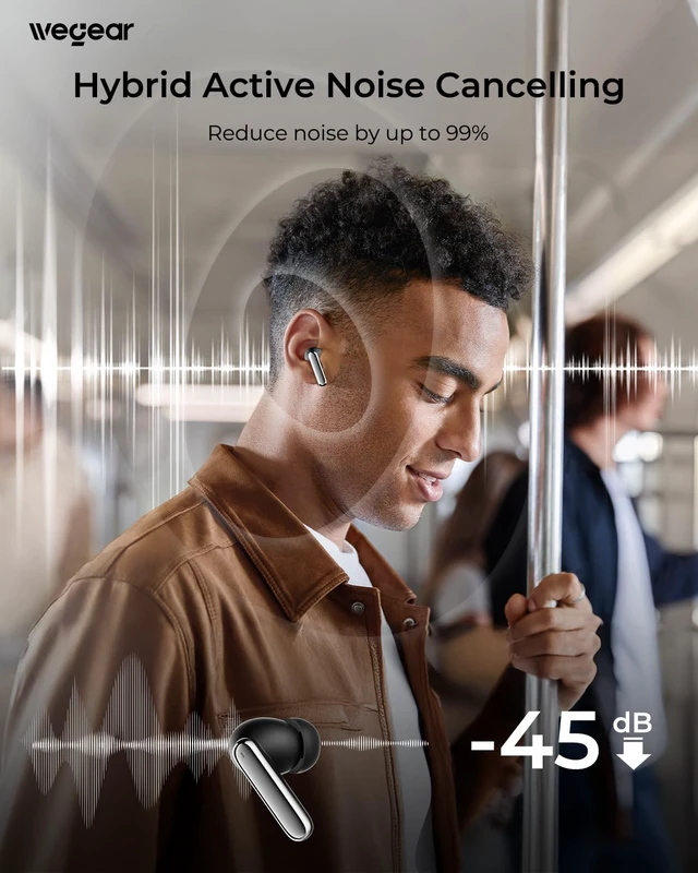 Alt view image 2 of 7 - Hybrid Active Noise Cancelling Wireless Earbuds, 6 Mics AI Clear Calls, 12mm Drivers Deep Bass Stereo Sound, 30H Playtime, True Wireless Earbuds, Bluetooth 5.4 Ear Buds, Comfort Fit (Black)