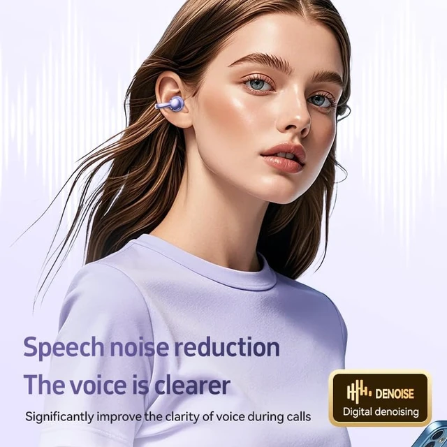 Alt view image 2 of 7 - Clip on Earbuds for Small Ears, Open Ear Wireless Bluetooth 5.4 Headphones, 40H Playtime Air Conduction, Comfort Fit for Glasses, Waterproof Sport Ear Buds with Digital Display & MIC