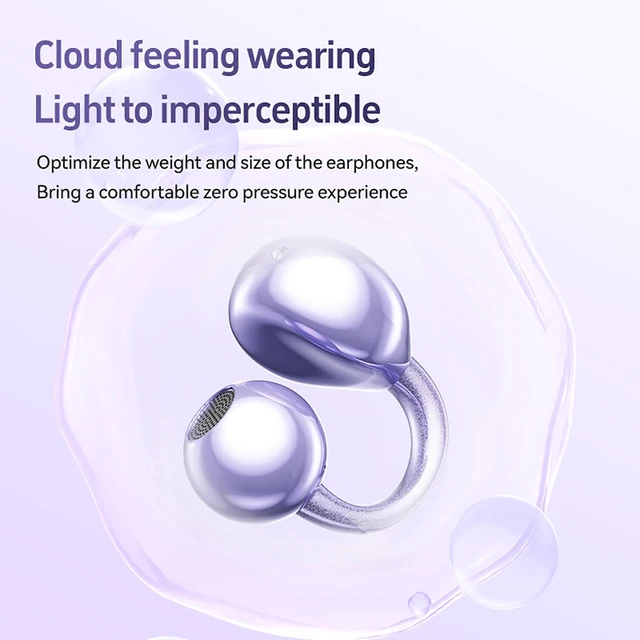 Alt view image 4 of 7 - Clip on Earbuds for Small Ears, Open Ear Wireless Bluetooth 5.4 Headphones, 40H Playtime Air Conduction, Comfort Fit for Glasses, Waterproof Sport Ear Buds with Digital Display & MIC