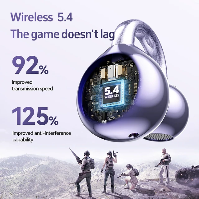 Alt view image 6 of 7 - Clip on Earbuds for Small Ears, Open Ear Wireless Bluetooth 5.4 Headphones, 40H Playtime Air Conduction, Comfort Fit for Glasses, Waterproof Sport Ear Buds with Digital Display & MIC