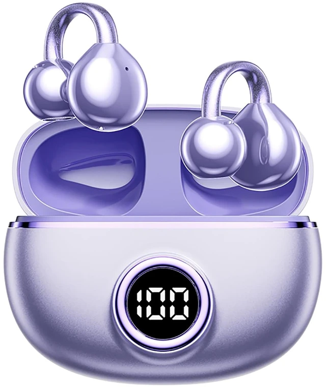 Main image of Clip on Earbuds for Small Ears, Open Ear Wireless Bluetooth 5.4 Headphones, 40H Playtime Air Conduction, Comfort Fit for Glasses, Waterproof Sport Ear Buds with Digital Display & MIC