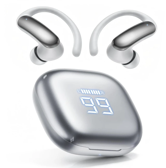Main image of M145 Bluetooth Earphone Over Ear Extra-Large Font Display(Silver) | with Ear Hooks,80H Playtime,Over Ear Buds IPX6 Waterproof for Business Sport Workout Running Daily&myopia and presbyopia