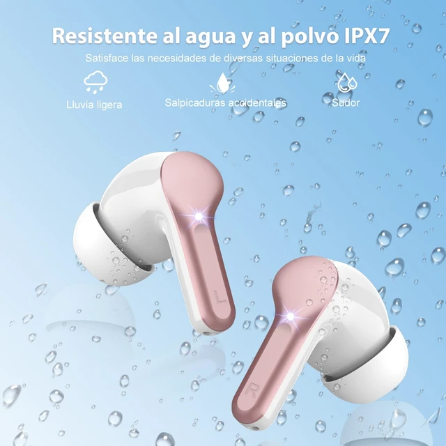 Alt view image 5 of 7 - Wireless Earbuds, Bluetooth 5.3 Headphones HiFi Stereo, Bluetooth Earbuds | With ENC Noise Cancelling Mic, IPX7 Waterproof in Ear Earphones, 45H, LED Display Ear buds for Pad Workout Sports, Rose Gold