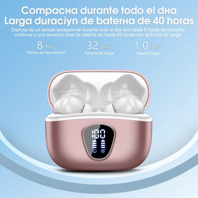 Alt view image 4 of 7 - Wireless Earbuds, Bluetooth 5.3 Headphones HiFi Stereo, Bluetooth Earbuds | With ENC Noise Cancelling Mic, IPX7 Waterproof in Ear Earphones, 45H, LED Display Ear buds for Pad Workout Sports, Rose Gold