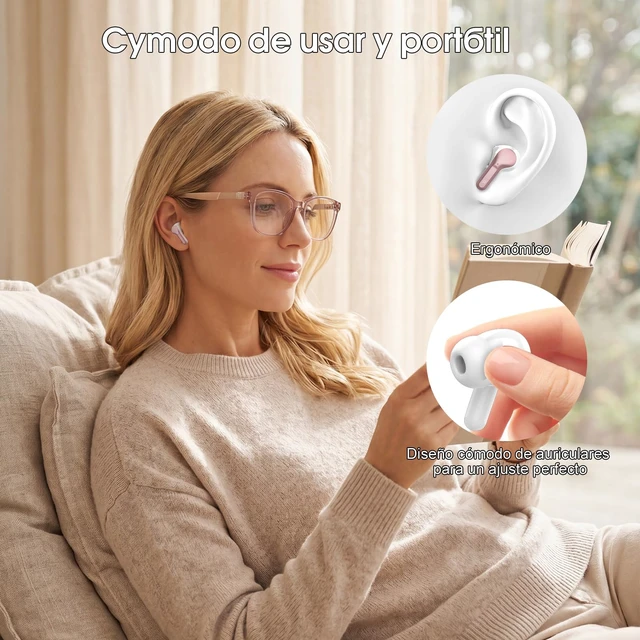 Alt view image 7 of 7 - Wireless Earbuds, Bluetooth 5.3 Headphones HiFi Stereo, Bluetooth Earbuds | With ENC Noise Cancelling Mic, IPX7 Waterproof in Ear Earphones, 45H, LED Display Ear buds for Pad Workout Sports, Rose Gold