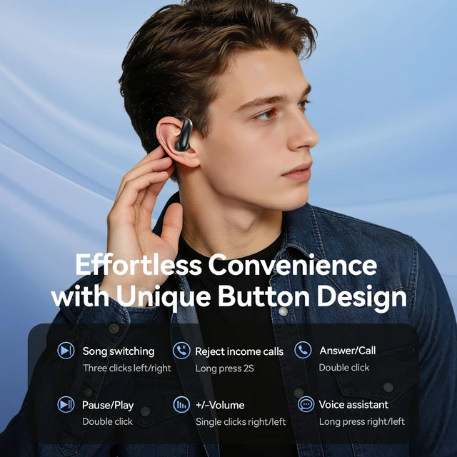 Alt view image 3 of 7 - M145 Bluetooth Earphone Over Ear Extra-Large Font Display(Black) | with Ear Hooks,80H Playtime,Over Ear Buds IPX6 Waterproof for Business Sport Workout Running Daily&myopia and presbyopia