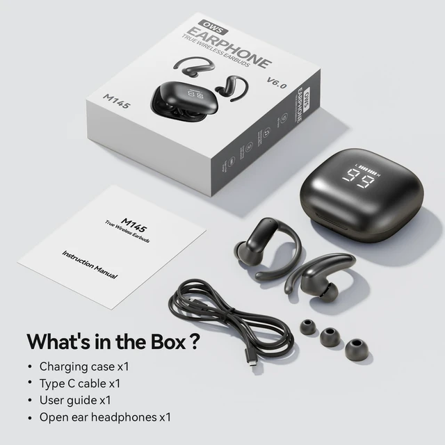 Alt view image 7 of 7 - M145 Bluetooth Earphone Over Ear Extra-Large Font Display(Black) | with Ear Hooks,80H Playtime,Over Ear Buds IPX6 Waterproof for Business Sport Workout Running Daily&myopia and presbyopia