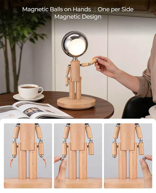 Alt view image 7 of 7 - Rechargeable Cordless Desk Lamp, Touch Nightstand lamp, Dimmable | Beech Wood, 3 Color Temperatures, Stepless Dimming, Creative Table Lamp, Office Lamps, Bedroom Decor, Unique Gift