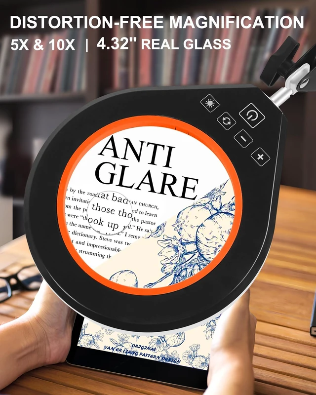 Alt view image 2 of 7 - Real Glass Magnifying Lamp, 10X/5X, 10 Brightness, LED, Long Arm, Orange | Ultra Long Swing Arm, 5 Colors & 10 Brightness