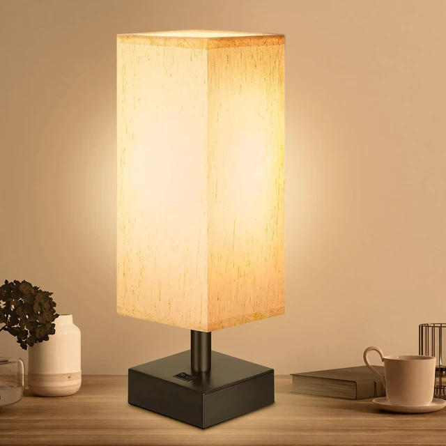 Main image of Small Lamp for Bedroom, Bedside Lamps for Night Stands, Mini Minimalist Table Lamp With Square Flaxen Fabric Shade, 11 Inch Desk Reading Lamp for Dorm Living Room Office, 1 Pack