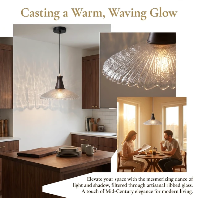 Alt view image 6 of 7 - Pendant Lamp Vintage Wood Textured Glass E26 Height Adjustable for Bedroom Dining Room Living Room Kitchen Study Cafe Rustic Style 21cm 31cm (31cm)