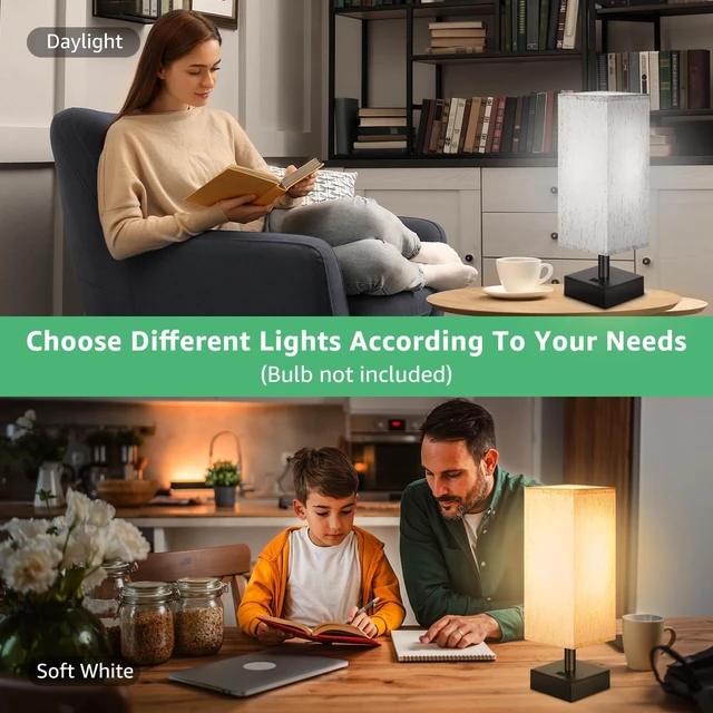 Alt view image 3 of 7 - Small Lamp for Bedroom, Bedside Lamps for Night Stands, Mini Minimalist Table Lamp With Square Flaxen Fabric Shade, 11 Inch Desk Reading Lamp for Dorm Living Room Office, 1 Pack