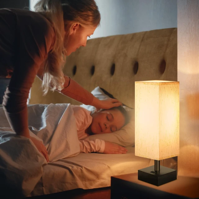 Alt view image 4 of 7 - Small Lamp for Bedroom, Bedside Lamps for Night Stands, Mini Minimalist Table Lamp With Square Flaxen Fabric Shade, 11 Inch Desk Reading Lamp for Dorm Living Room Office, 1 Pack