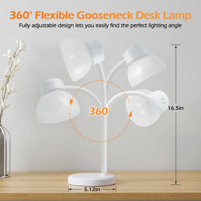 Alt view image 2 of 7 - Desk Lamps for Home Office,Small LED Reading Lamp,5000K Eye-Care Desk Light | Desk Lamps for College Dorm, Kids Study Table, Bedroom , Flexible Gooseneck, Compact Small Table Lamp, Space-Saving Design