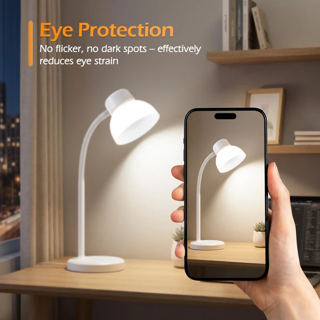 Alt view image 3 of 7 - Desk Lamps for Home Office,Small LED Reading Lamp,5000K Eye-Care Desk Light | Desk Lamps for College Dorm, Kids Study Table, Bedroom , Flexible Gooseneck, Compact Small Table Lamp, Space-Saving Design