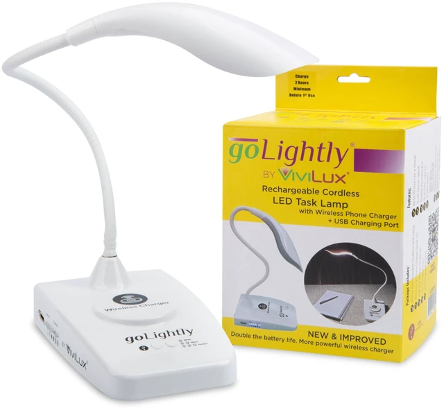 Main image of Golightly LED Task Lamp with Wireless Charging Port, 20 Hr Battery | Portable Task Lighting for Crafts, Sewing & Study, Rechargeable Cordless Desk Lamp, Integrated Cellphone Charger, Lightweight