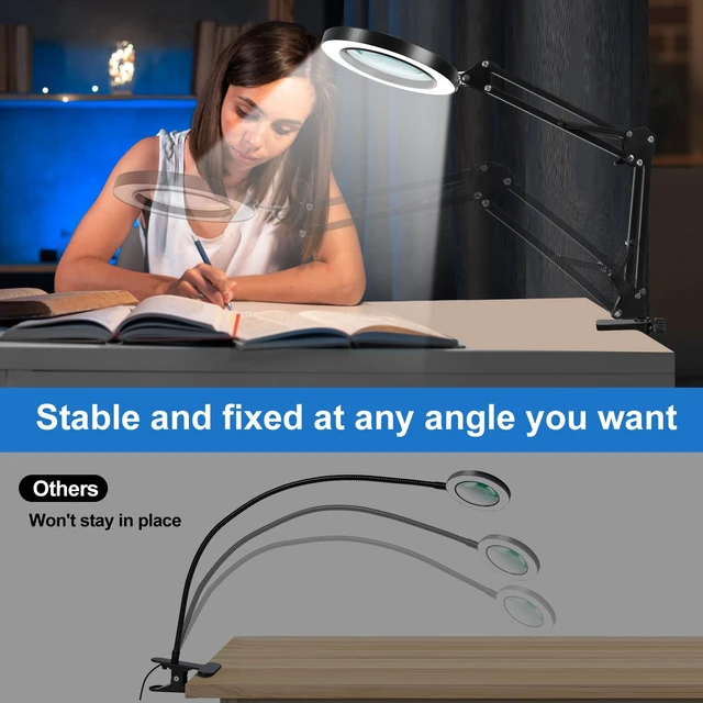 Alt view image 7 of 7 - 10X Magnifying Glass with Light and Clamp, Real Glass Lens, Adjustable Swing Arm, 3 Color Modes, Stepless Dimming LED Magnifying Lamp for Reading, Crafts, Soldering, Sewing & Close Work
