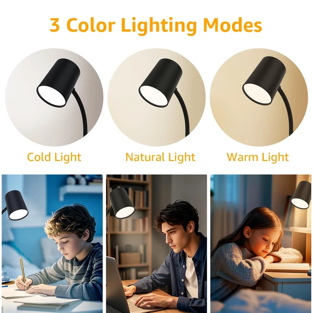 Alt view image 2 of 7 - 3-in-1 LED Desk Lamp with Bluetooth Speaker and 15W Max Wireless Charger, 360° Adjustable Night Light, 3 Lighting Modes, for Working, Studying, Reading, Writing (Black)
