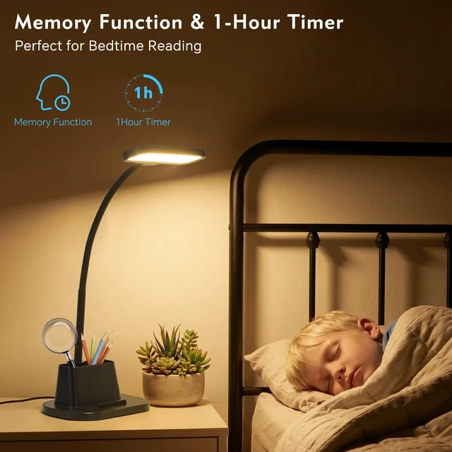 Alt view image 5 of 7 - Desk Lamp for Home Office Desk Light with USB-C Charging Port Black | Small Desk Lamps with Pen Holder, 5 Color Modes 5 Brightness, Touch Gooseneck LED Table Lamp for Dorm Room Essentials Study