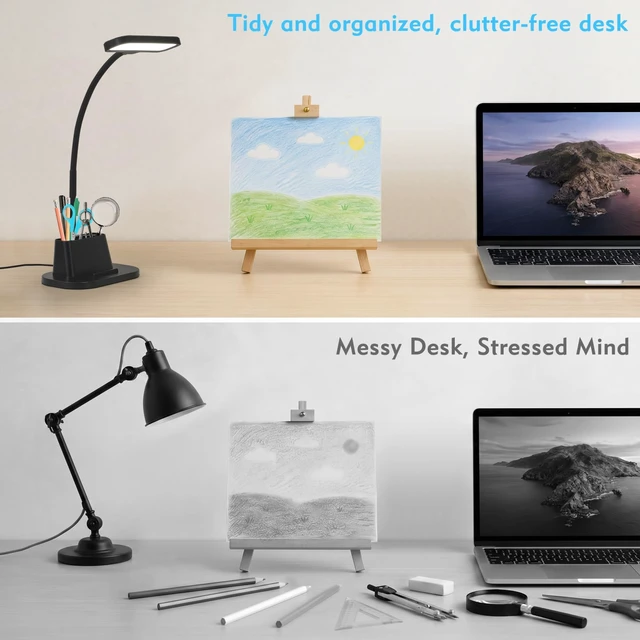 Alt view image 7 of 7 - Desk Lamp for Home Office Desk Light with USB-C Charging Port Black | Small Desk Lamps with Pen Holder, 5 Color Modes 5 Brightness, Touch Gooseneck LED Table Lamp for Dorm Room Essentials Study