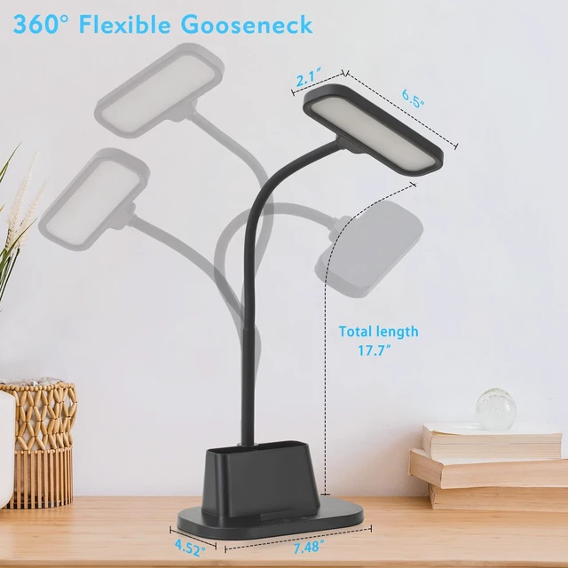 Alt view image 6 of 7 - Desk Lamp for Home Office Desk Light with USB-C Charging Port Black | Small Desk Lamps with Pen Holder, 5 Color Modes 5 Brightness, Touch Gooseneck LED Table Lamp for Dorm Room Essentials Study