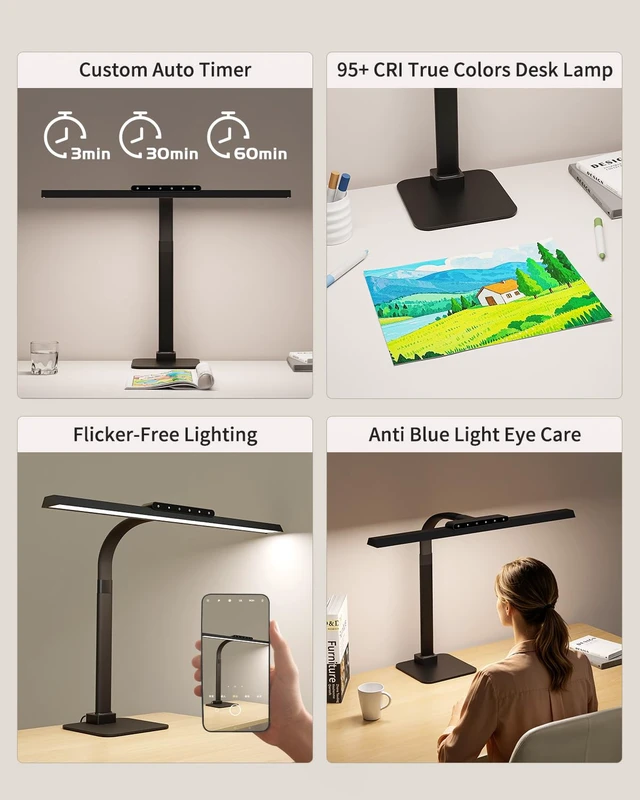 Alt view image 4 of 7 - Professional Craft & Artist Lamp, 23.6" Wide LED Workspace Light | 24W Dimmable Architect Desk Lamp with 95 CRI for Sewing, Drawing, Painting, Puzzle and Large Desk Work